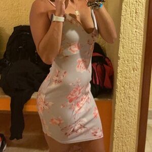 Missguided Light Gray Slip Dress with Pink Rose Print